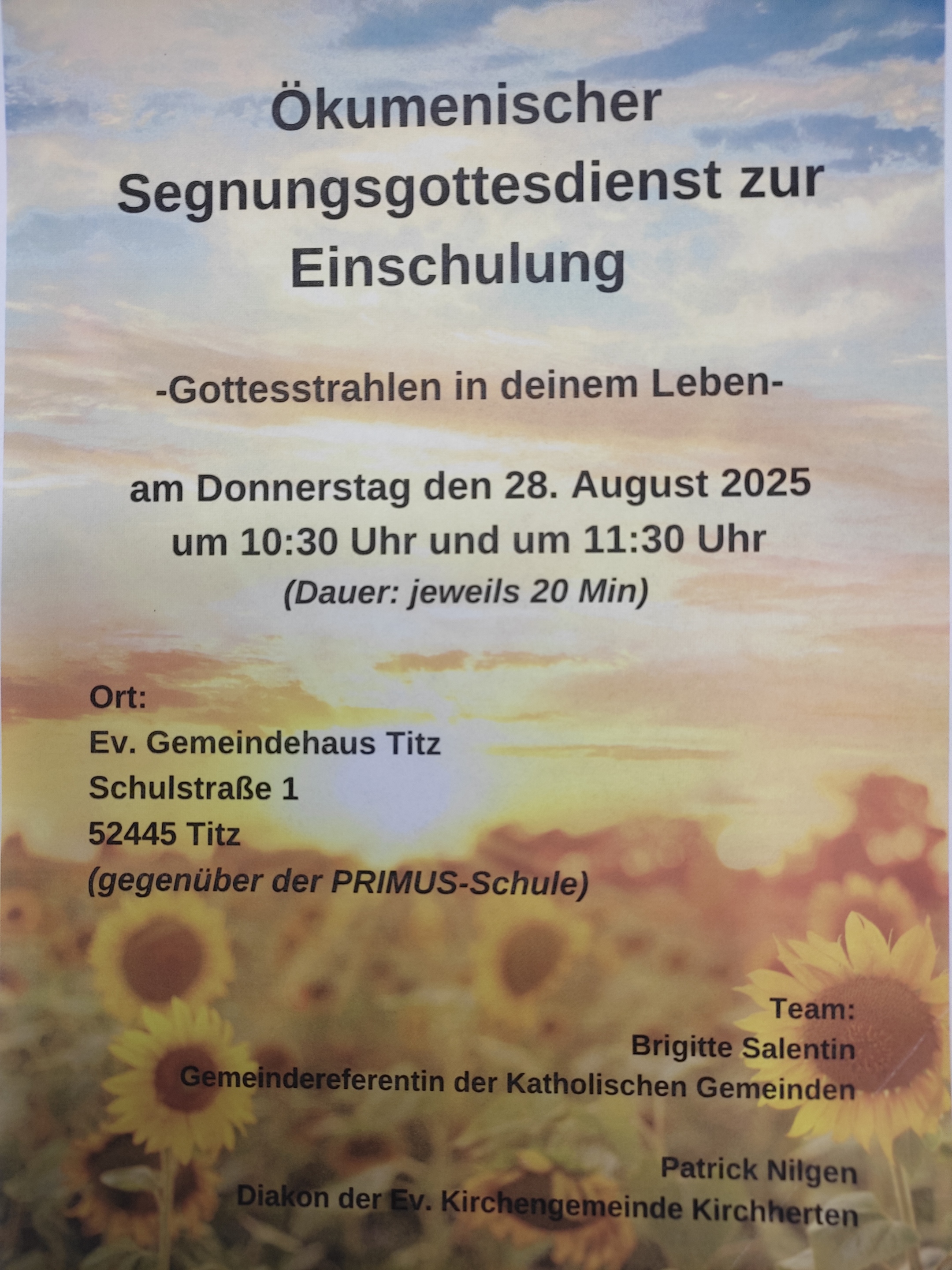 Segnungsgottesdienste zur Einschulung